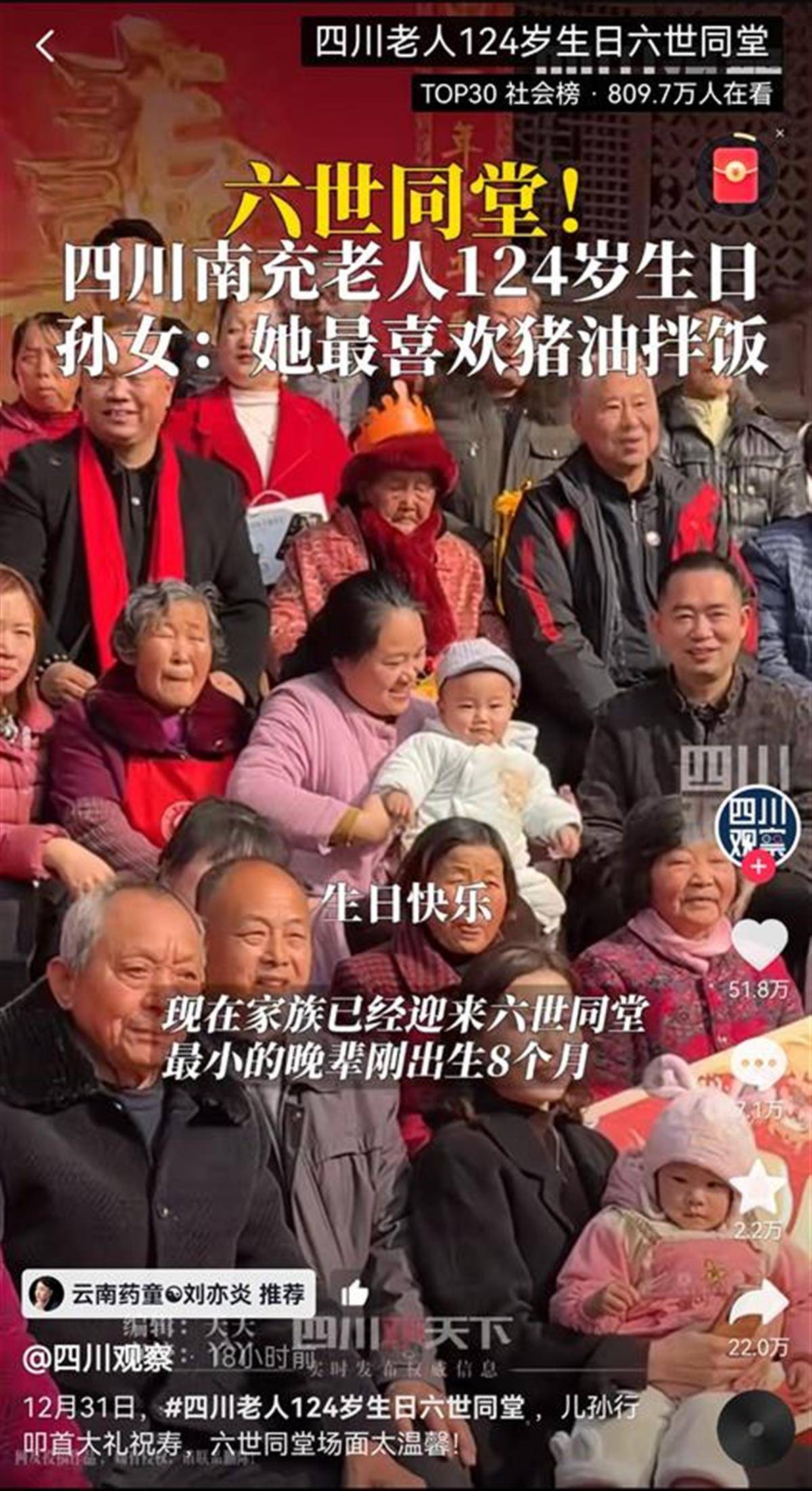 Crown Credit Network Genuine Member_新年第一天四川一老人迎来124岁生日:六世同堂Crown Credit Network Genuine Member,最爱吃猪油拌饭